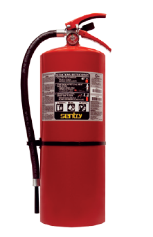 Uma imagem com um extintor Vermelho Portátil
