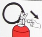 ilustração de uma mão puxando o pino do extintor para abaixo