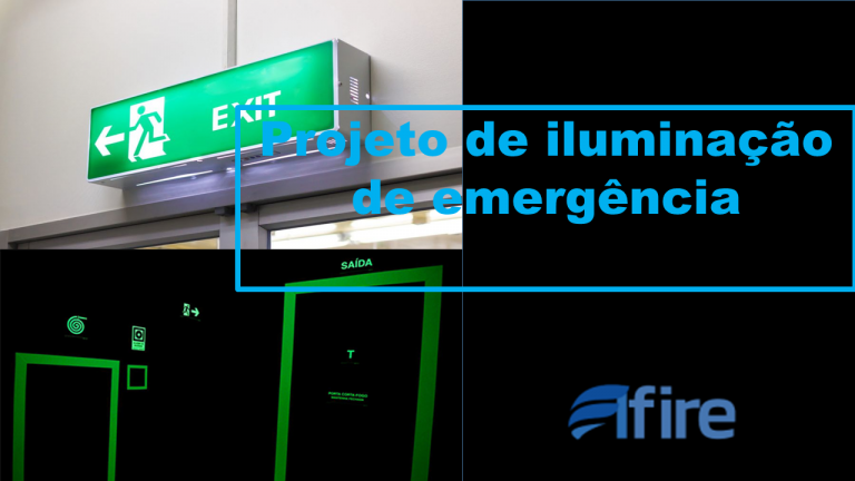 Capa do artigo com uma placa verde e iluminação verde em uma sala escura para evidenciar as saídas de emergencia. Logo da empresa elfire no canto direito.
