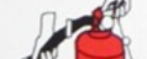 ilustração de uma mão segurando a mangueira de extintor para frente